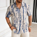 Men's 3D printed stripe pattern short sleeve shirt in polyester fabric
