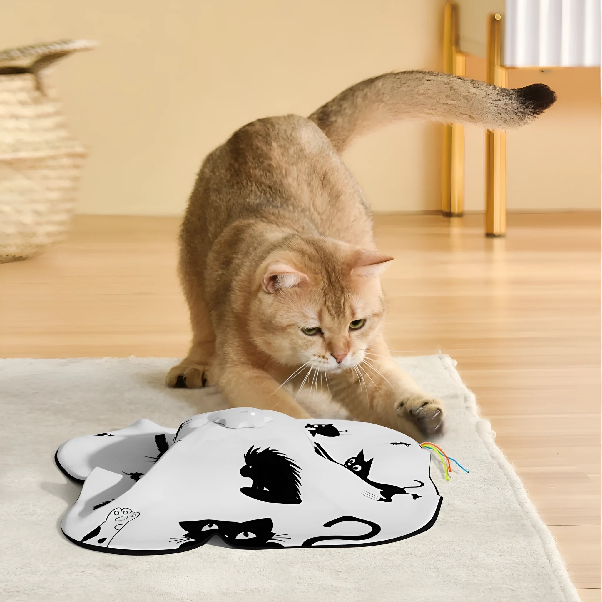 Plastic cat teaser wand toy with extendable rod and feather attachment