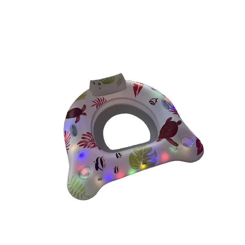White luminous U-shaped inflatable float lounger on water, measuring 120cm by 120cm.