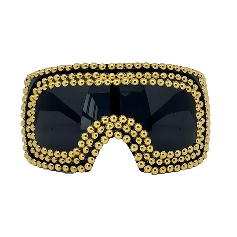 Men's punk sunglasses with large square rim and silver rivet details