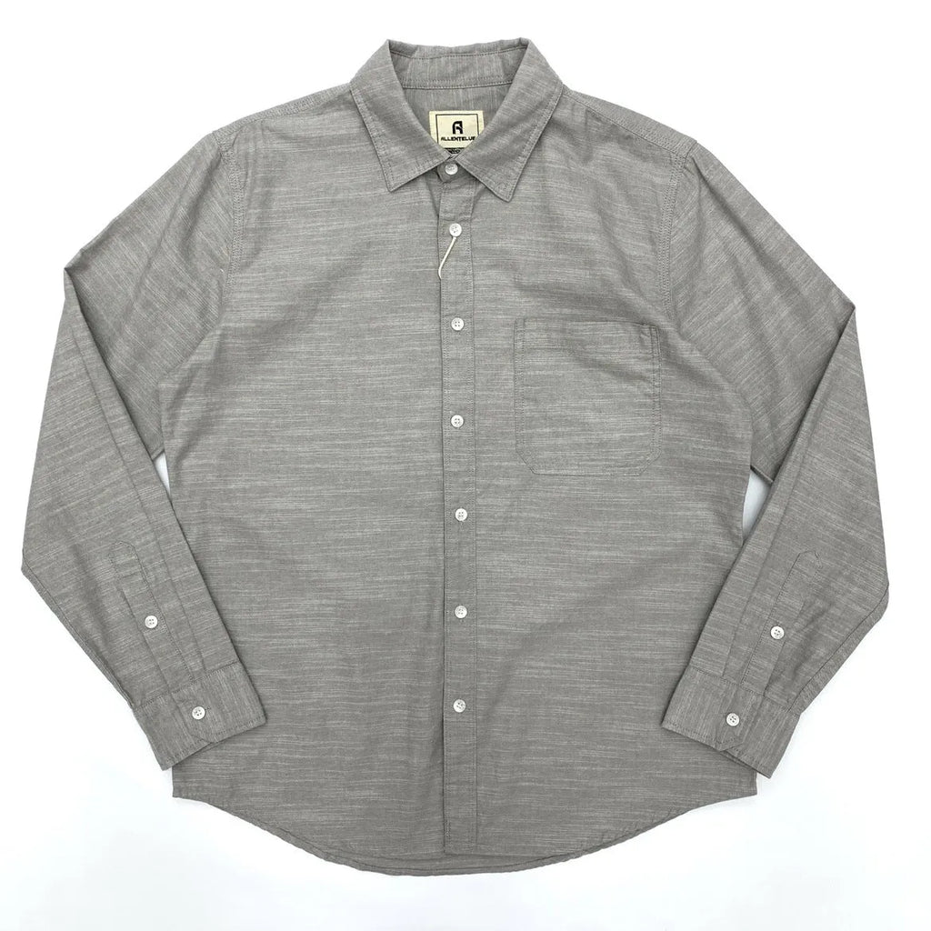 Men's summer cotton linen retro loose fit long sleeve shirt in light gray front view