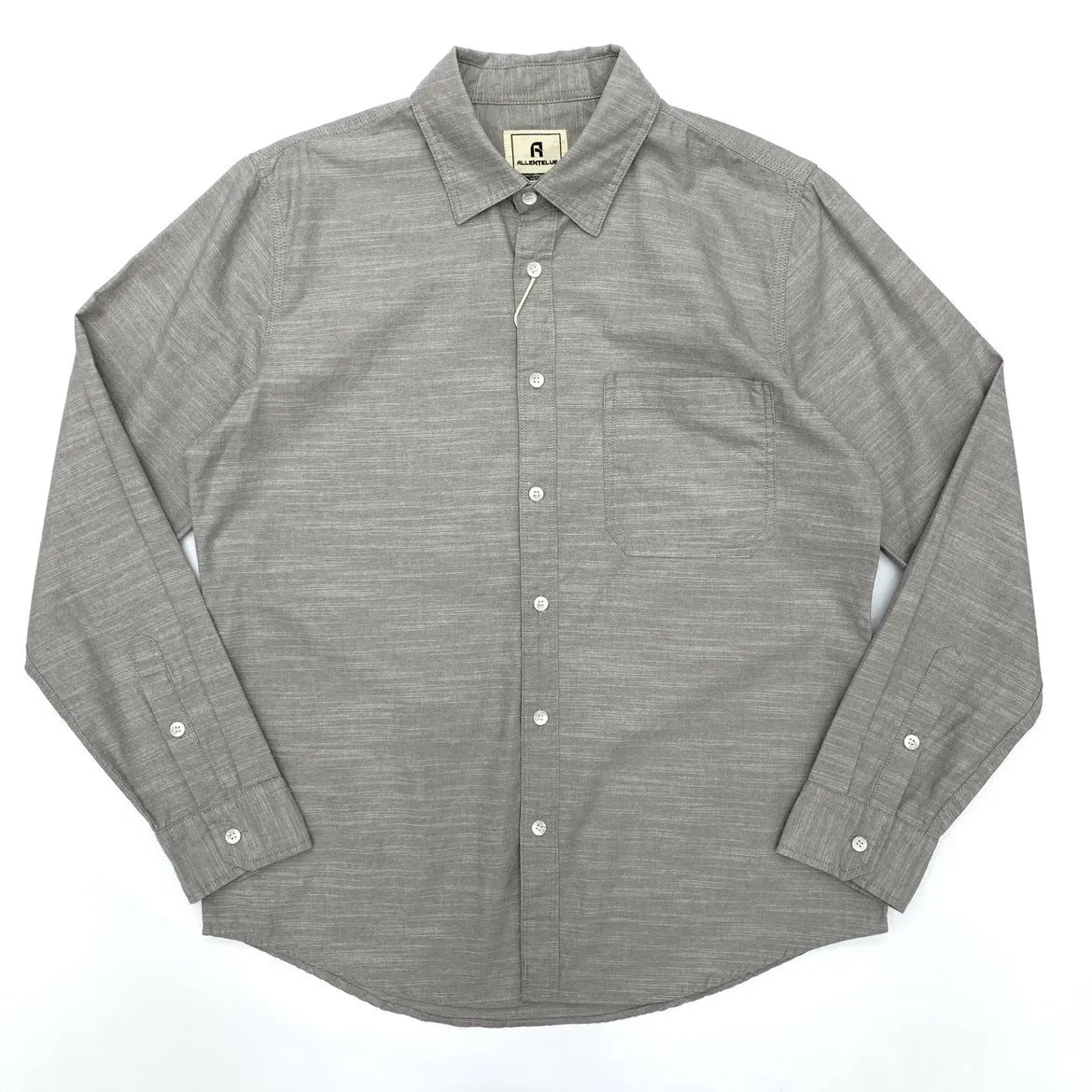 Men's summer cotton linen retro loose fit long sleeve shirt in light gray front view