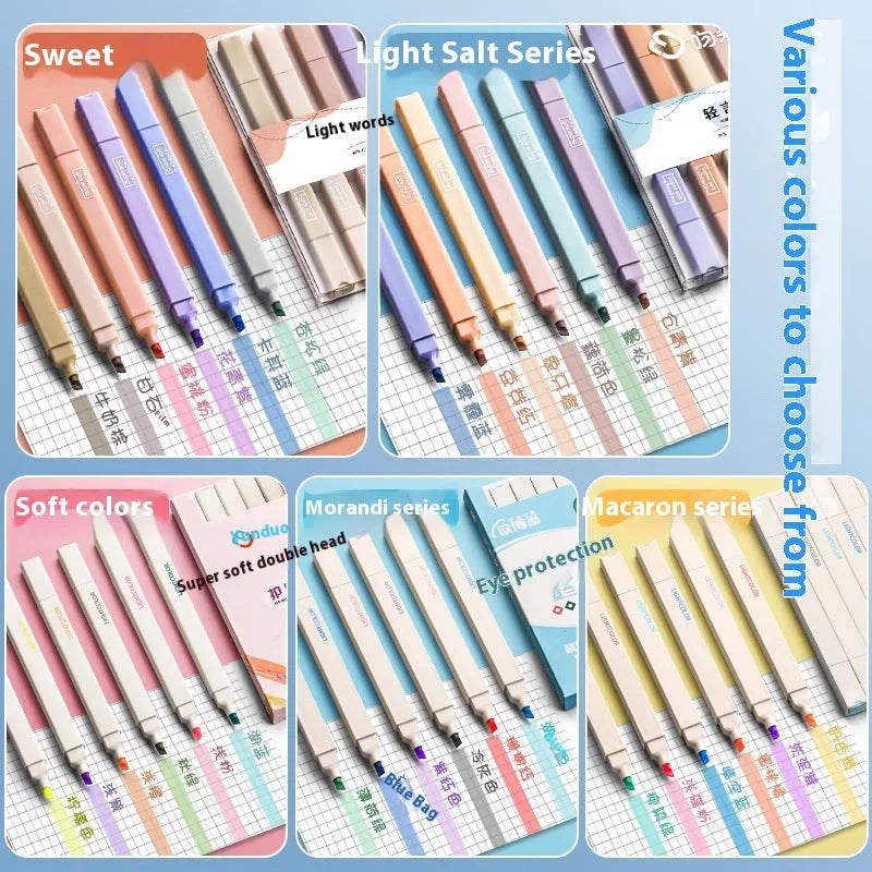 Pack of double-ended fluorescent highlighter pens with chisel nibs in mixed colours