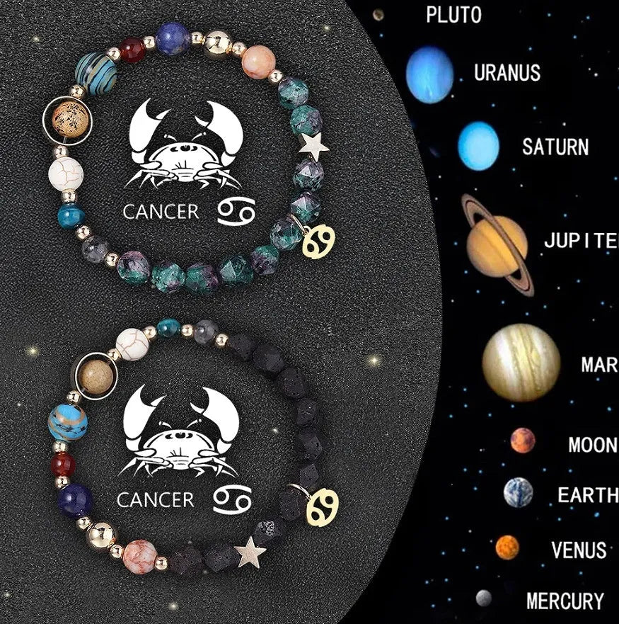 Two natural stone beaded zodiac bracelets showing different style options