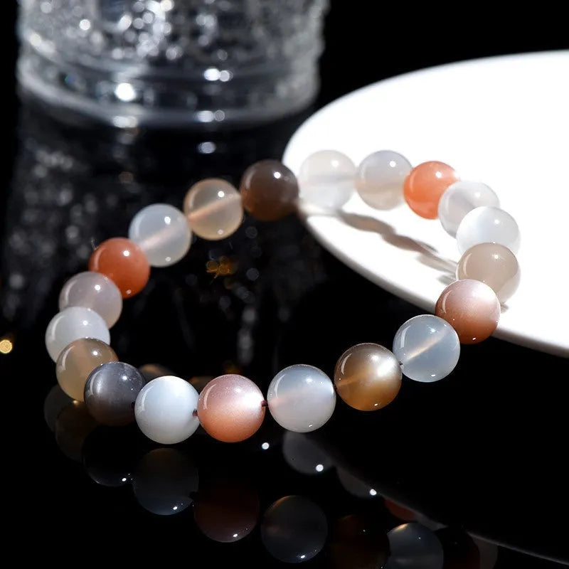 Natural colourful moonlight bracelet with 8mm moonstone gemstones in single circle unisex design