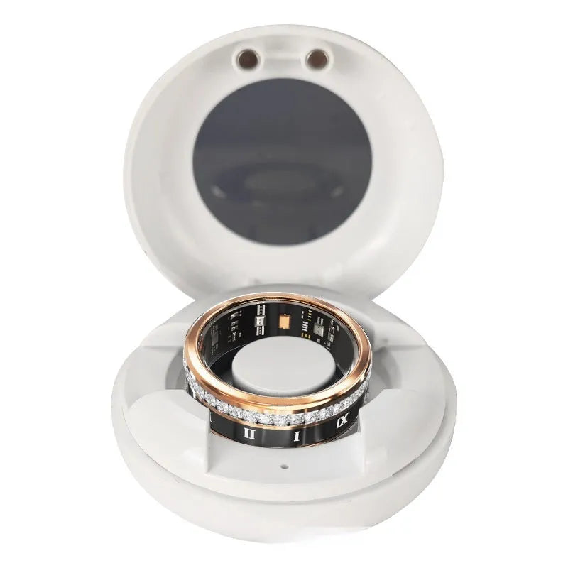 Diamond inlaid smart ring in gold or silver colour with blood oxygen monitoring feature