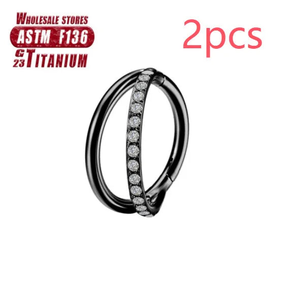 Titanium alloy nose ring in silver, available in plain or diamond-set styles and multiple lengths.