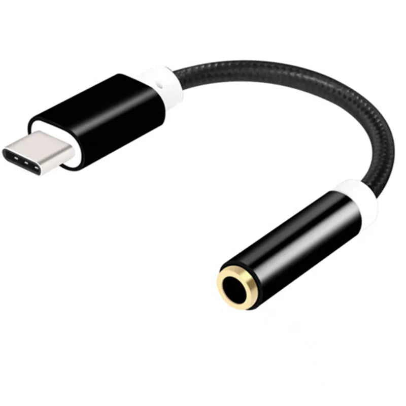 Weaving brand Type-C to 3.5mm female audio adapter cable with nylon braiding in four colour options.