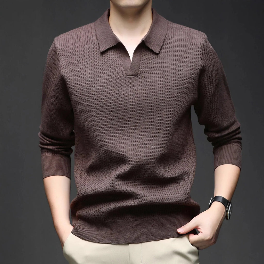 Men's loose fit pullover sweater in autumn casual style with blended fabric composition