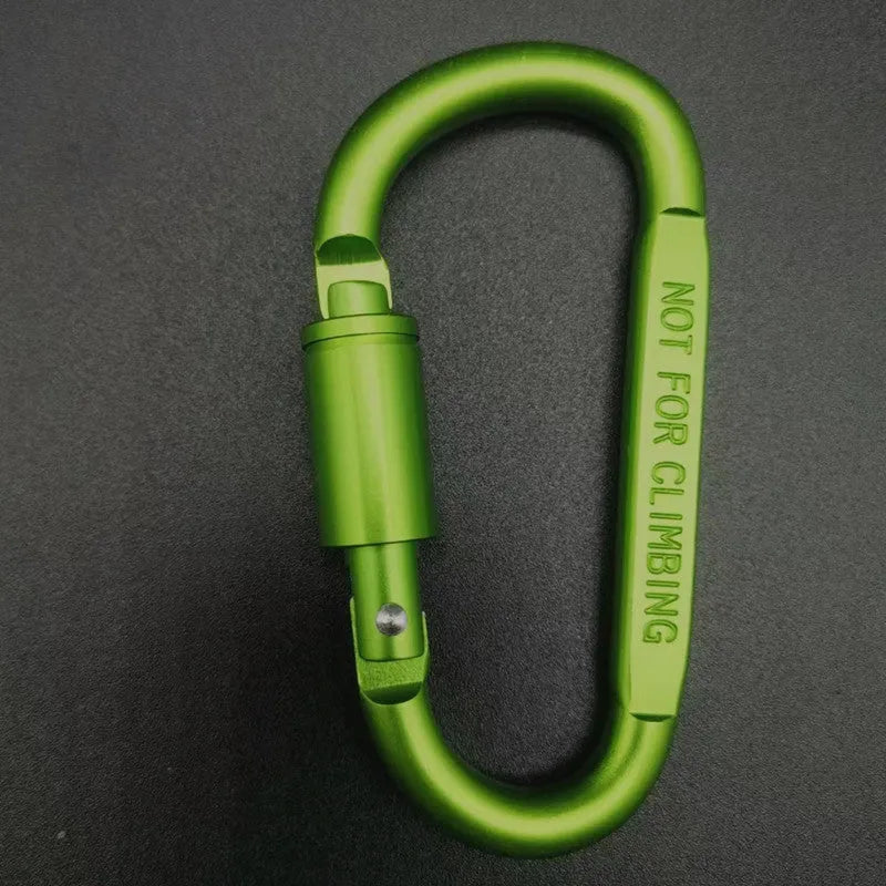 D-type aluminium carabiner with locking mechanism in multiple colour options