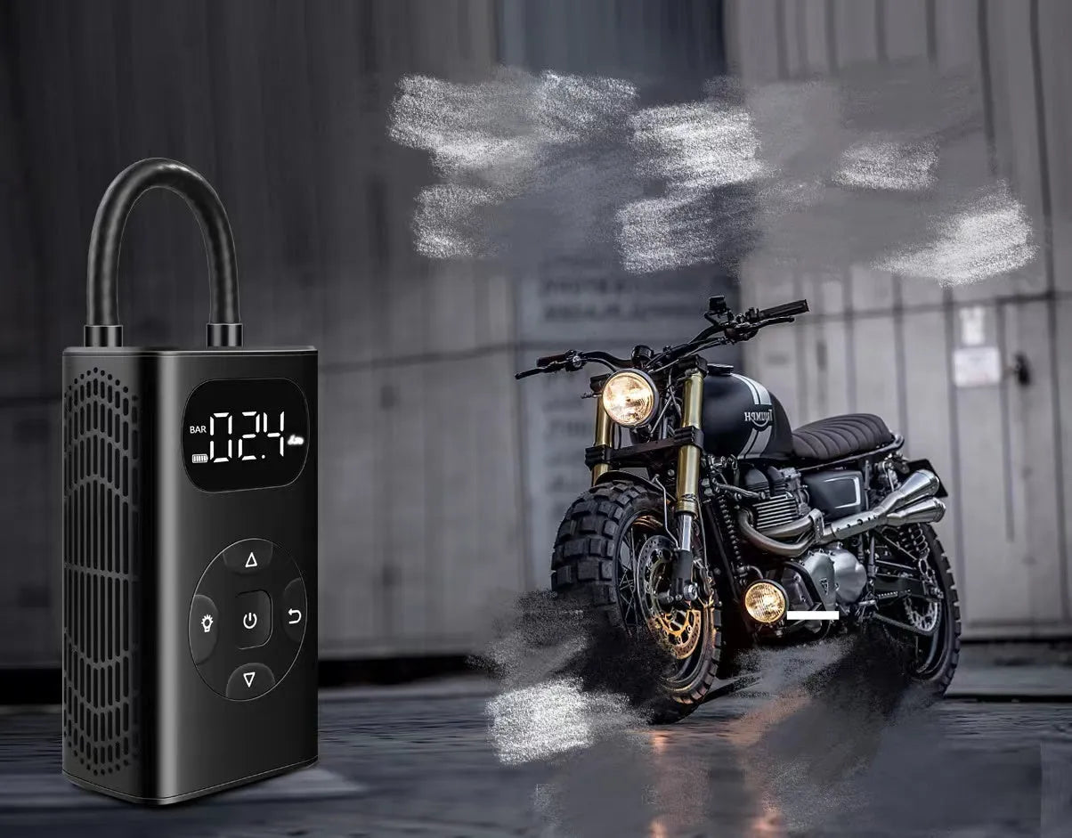 Black aviation aluminium portable tyre inflator pump with digital display and 16 cm tube