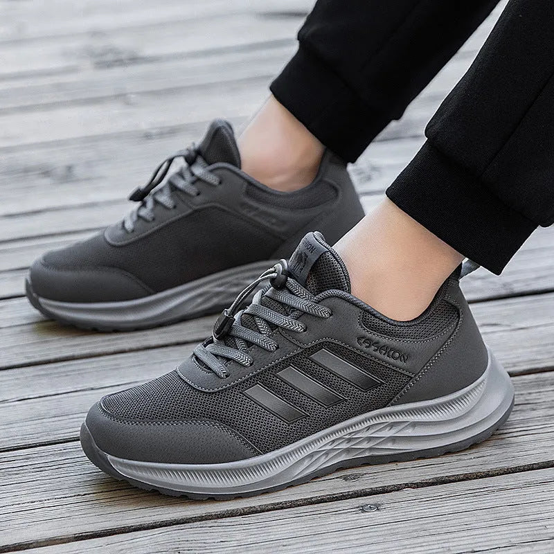 Men's and women's breathable mesh mom shoes with elastic band and non-slip sole in various colours.