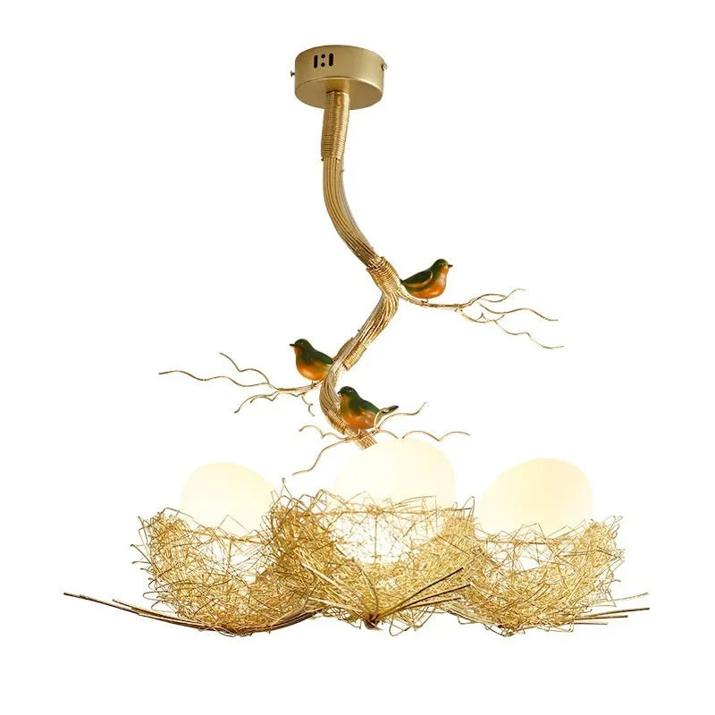 Wind bird's nest pendant light with Tuhao Gold aluminum wire lamp body, Nordic style bar lighting