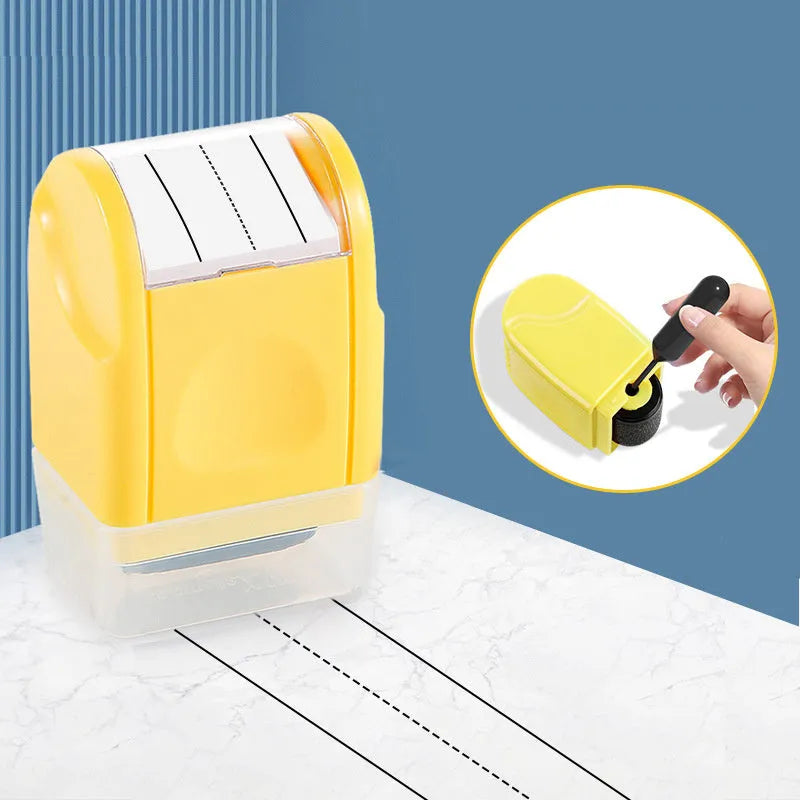 Rectangular plastic roller stamp for English line patterns in seven colours for teaching
