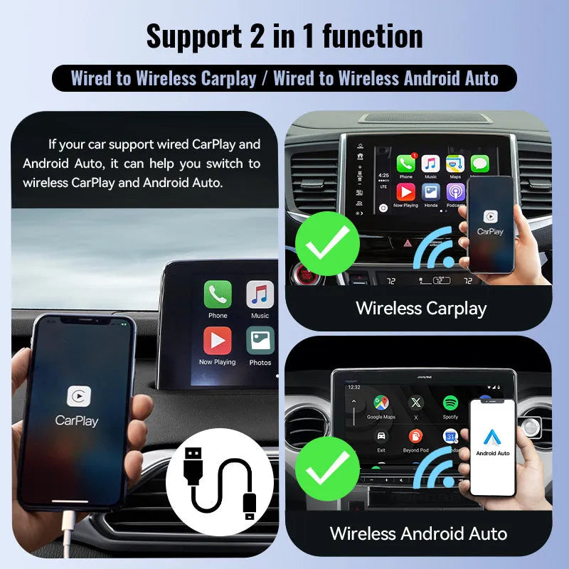 Black mini 2-in-1 CarPlay USB interface adapter with 26x55x13mm dimensions