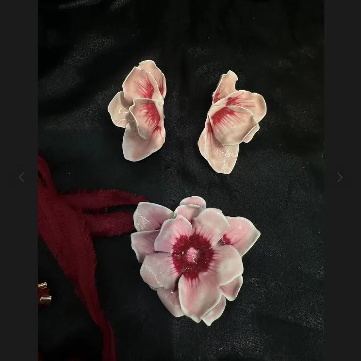 Pastoral style alloy flower stud earrings with oil-spot glaze finish in four colour variations
