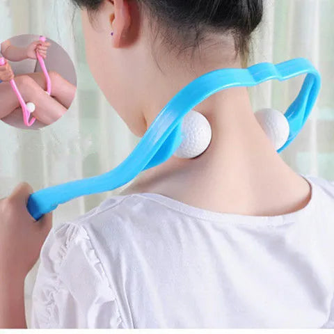Plastic swan-shaped neck massager hand roller with adjustable stand in blue colour showing 3D floating-point massage design