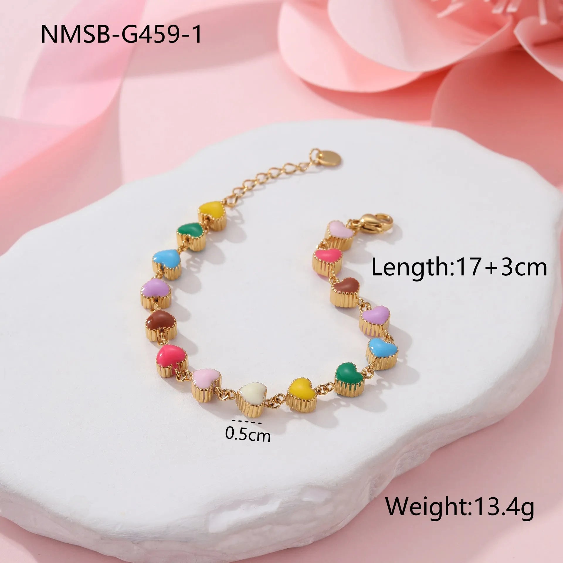 Women's heart-shaped titanium steel bracelet in gold or steel colour with electroplated finish