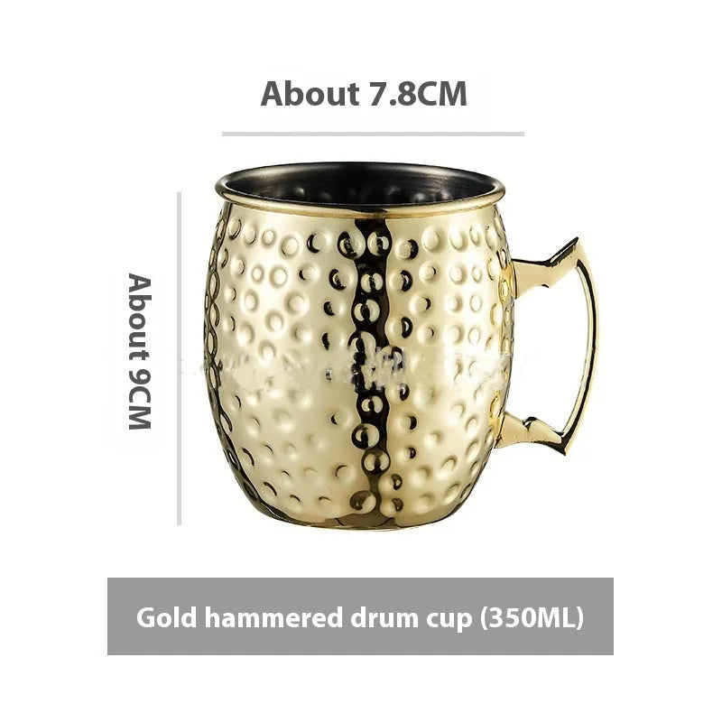 Stainless steel Moscow Mule copper plated cup with glass lining and hammer point texture