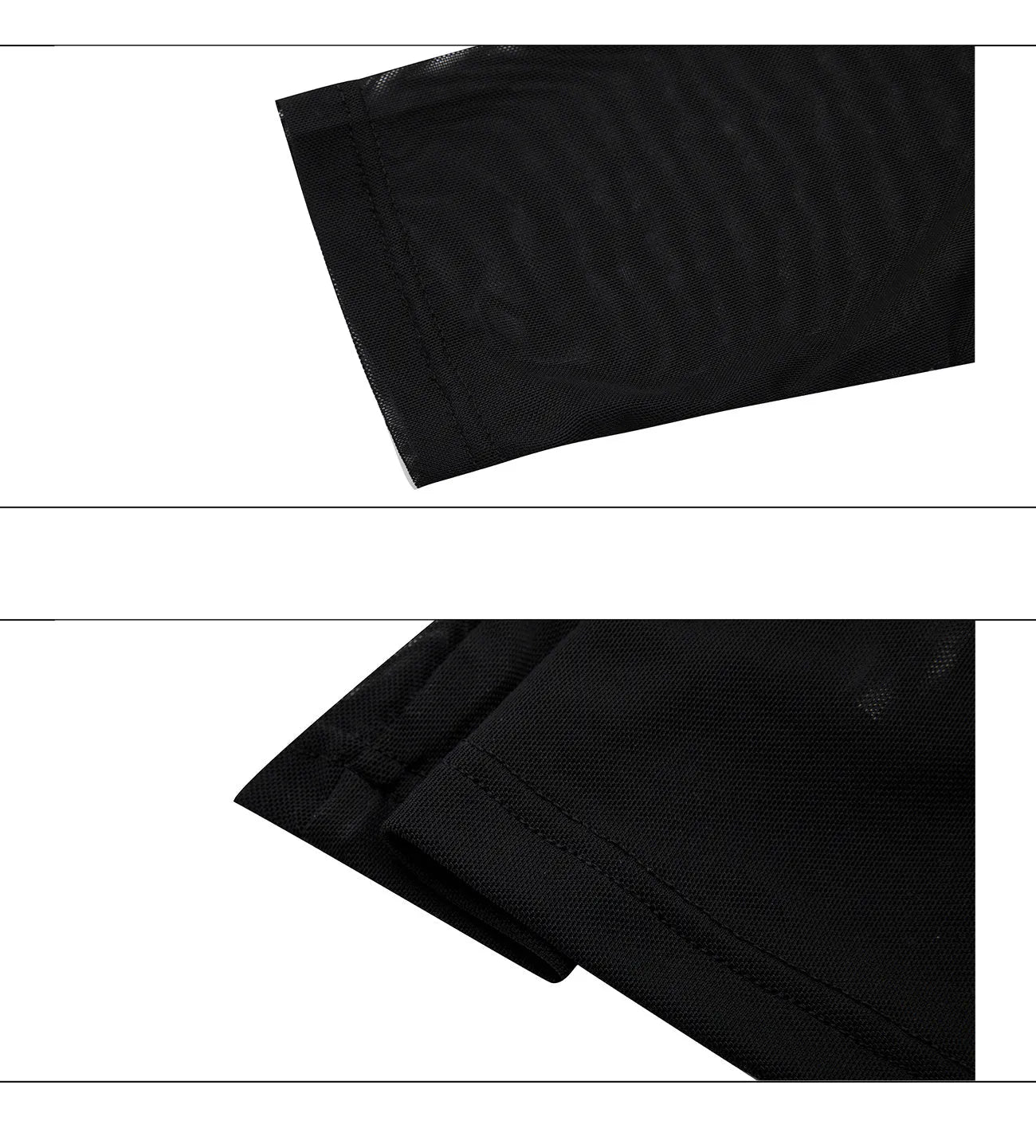 Man wearing a black slim-fit niche mesh long sleeve bottoming shirt.
