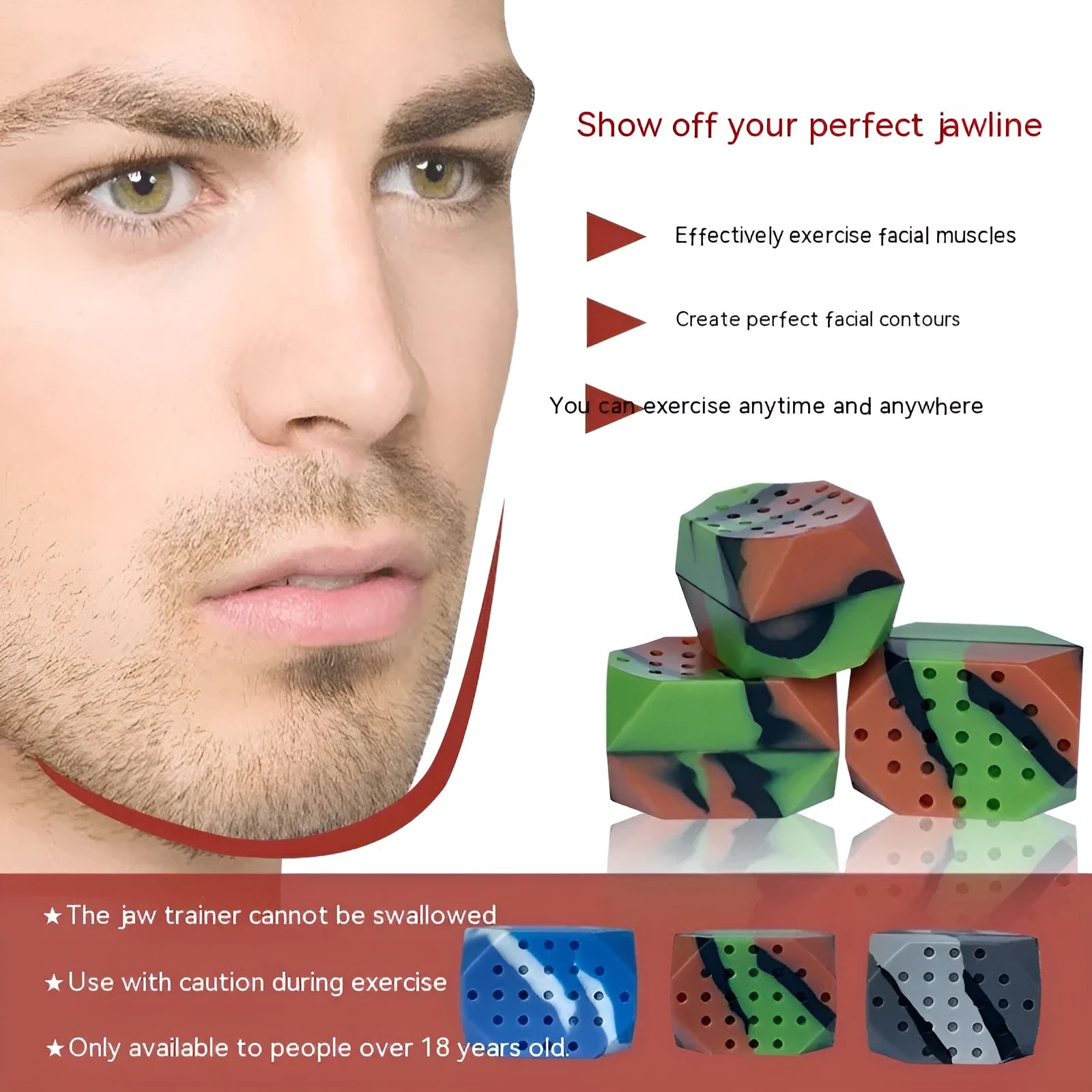 Camouflage silicone facial muscle fitness ball jaw trainer in transparent two-pack box