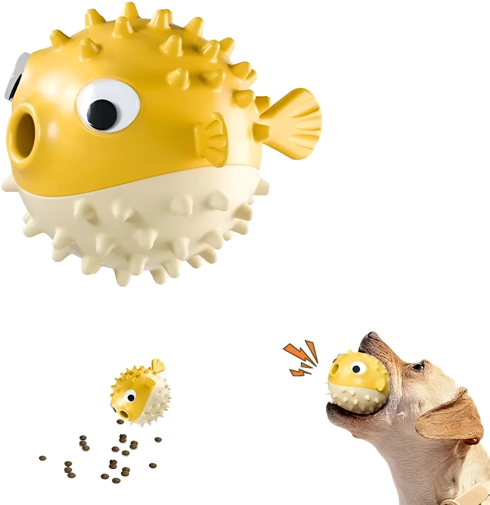 Green fish-shaped dog chew toy with raised surface particles for medium and large breed dogs