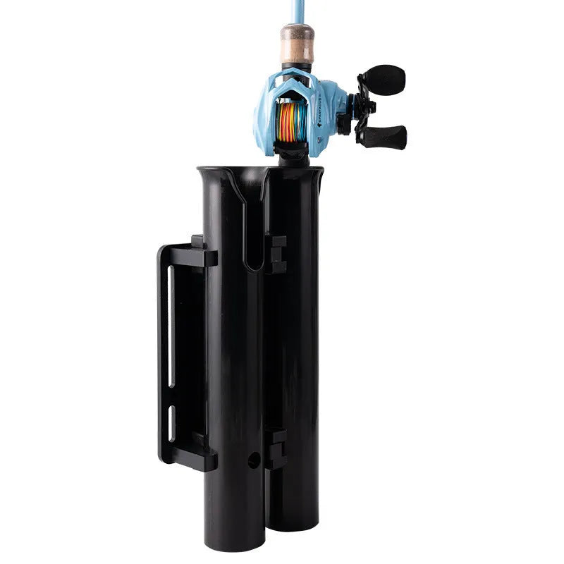 Plastic fishing rod rack with pipe clamp for motorcycle and bicycle mounting