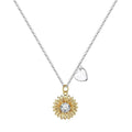 925 sterling silver sunflower necklace with daisy petal detail on an adjustable cross chain