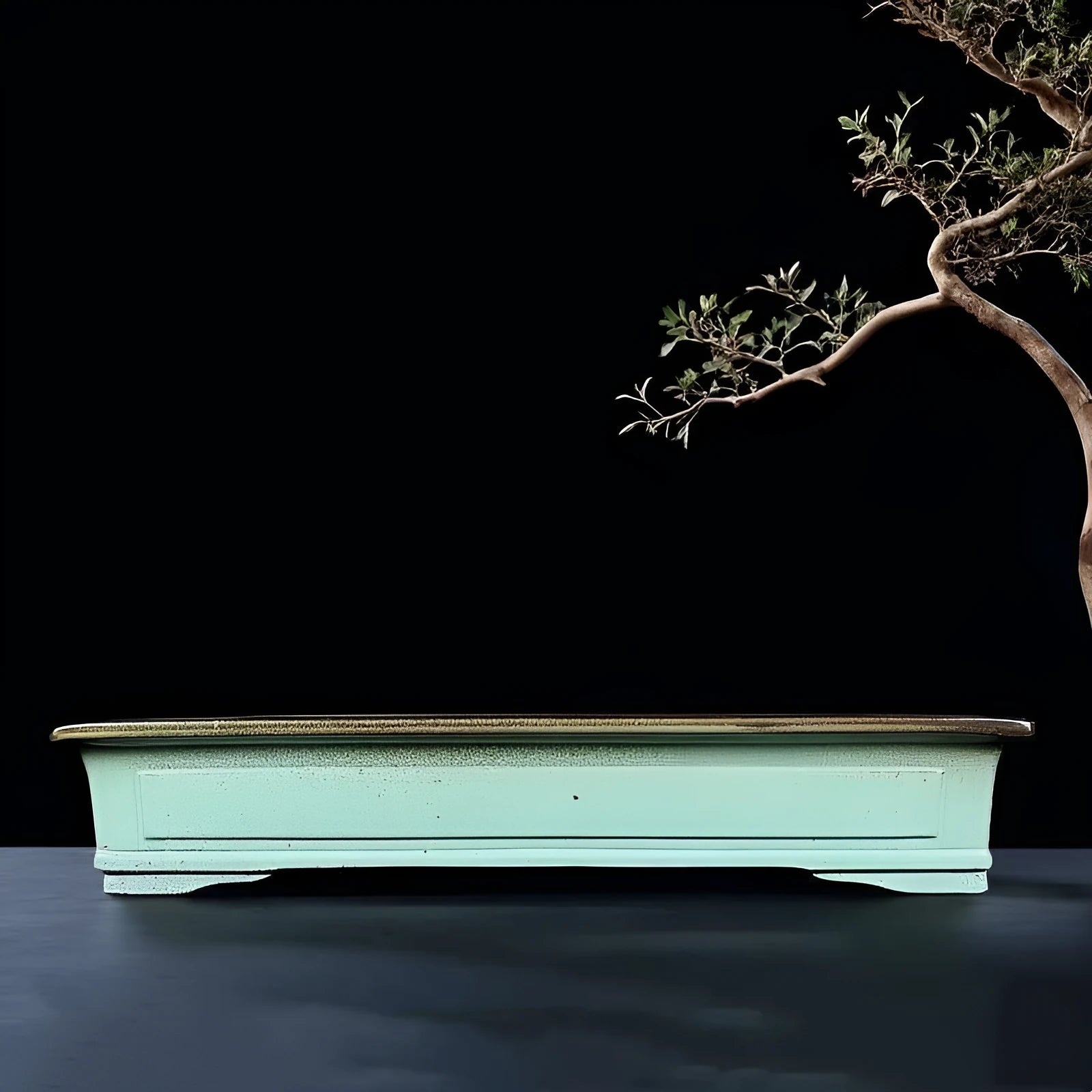 Handmade retro green ceramic bonsai pot with purple sand crackled glaze finish