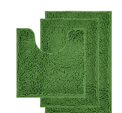 Chenille three-piece toilet mat set with U-shaped toilet seat cover in green colour options