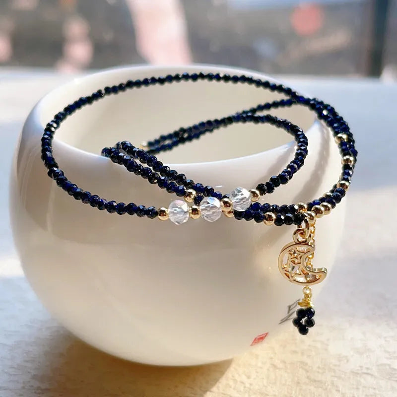 Women's blue san stone three-ring multi-layer bracelet showing handcrafted detail