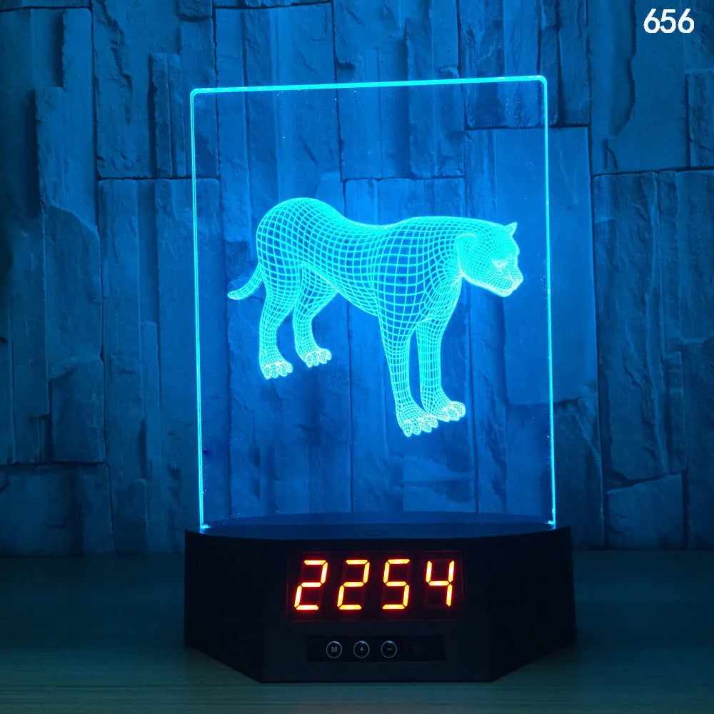 3D glowing dolphin shaped LED table lamp with remote control on a bedside table.