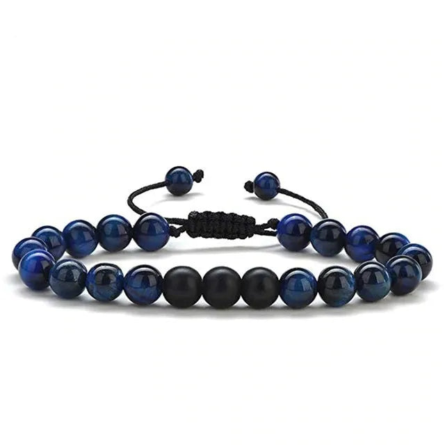 Geometric agate bead couple bracelets in tiger eye and matte black colours