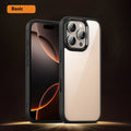 Transparent magnetic phone case for iPhone 16 showing MagSafe compatibility and airbag protection elements
