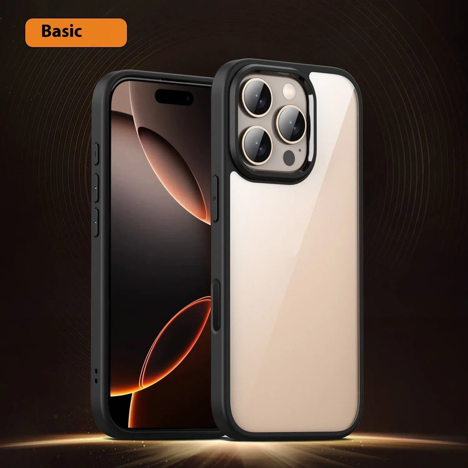 Transparent magnetic phone case for iPhone 16 showing MagSafe compatibility and airbag protection elements