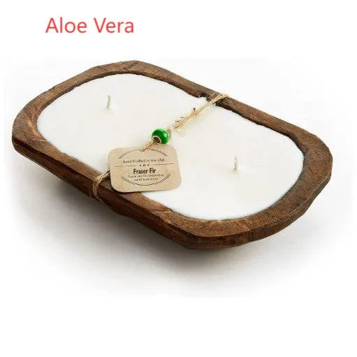 Retro wooden basin aromatherapy candle with three wicks and soy wax in lavender scent
