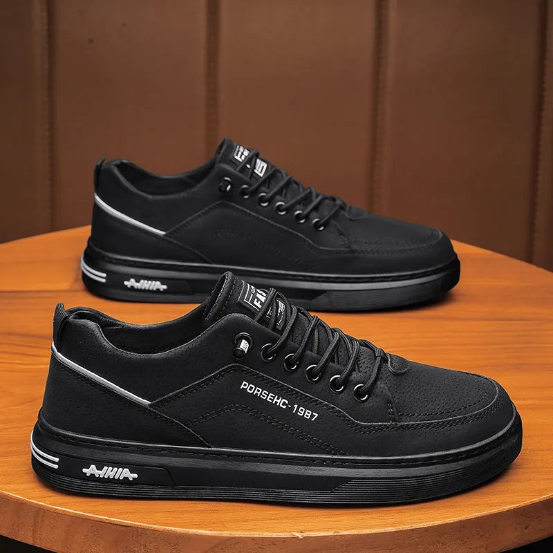 Men's low-top casual shoes in khaki with round toe, rubber sole, and artificial PU upper.