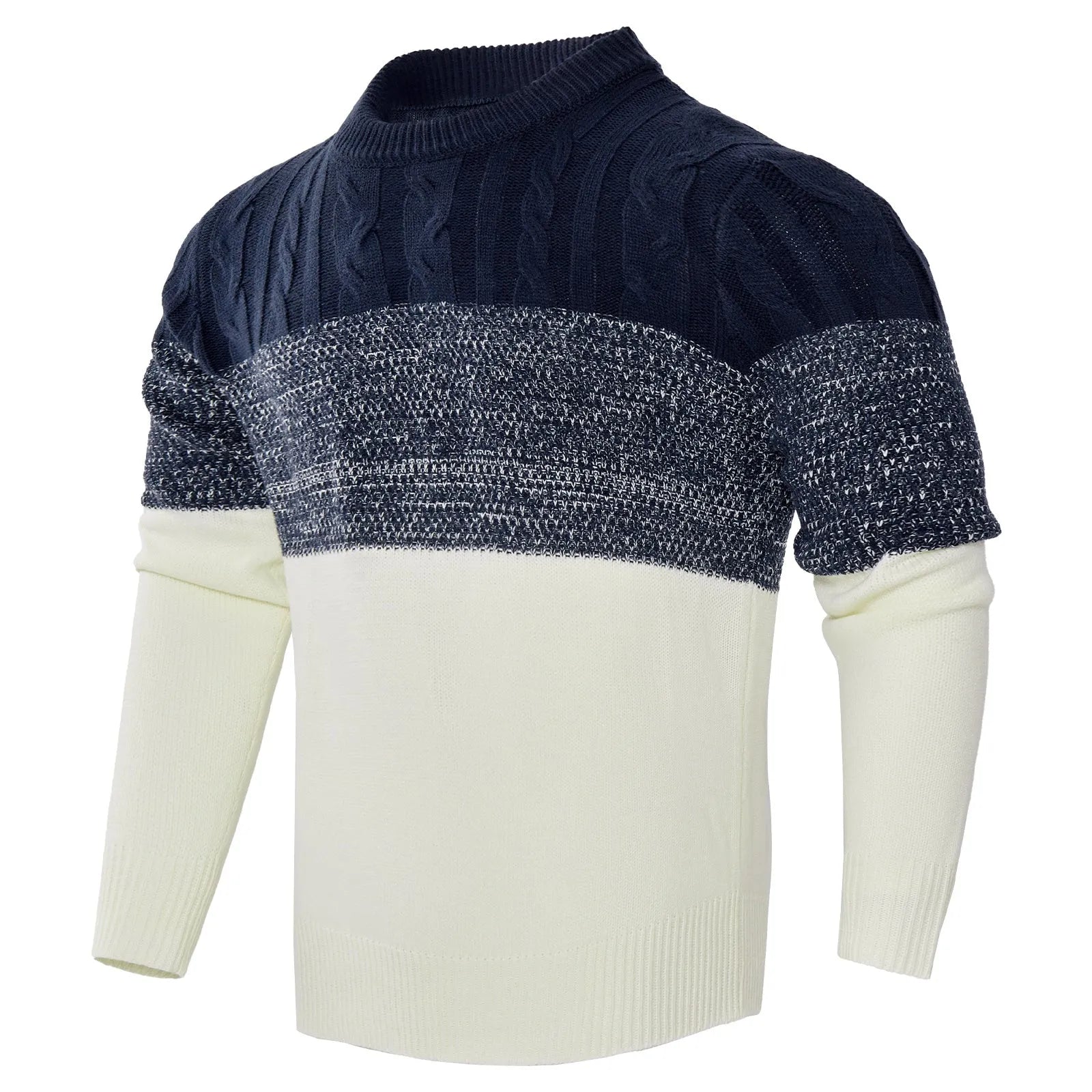 Men's cotton blend knitted pullover sweater in crew neck style with long sleeves