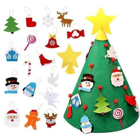 Felt Christmas tree three-dimensional pendant with colourful felt balls for DIY children's decoration, 50x60cm