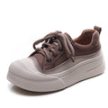 Women's yellow and brown full grain cowhide leather lace-up casual shoes with round toe.