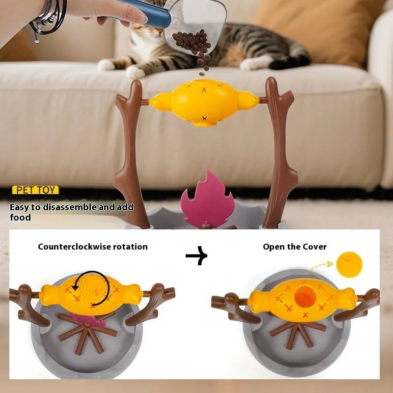30cm cubic plastic tumbling cat food feeder toy with internal balls on a plain background