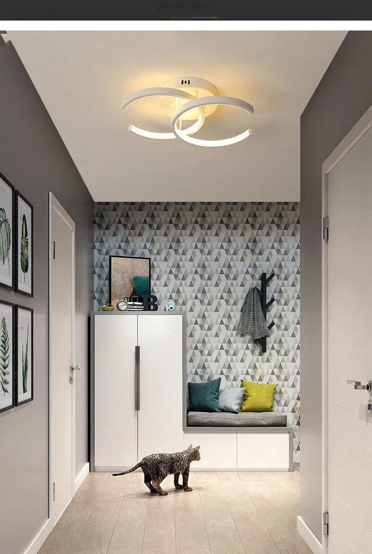 Commercial corridor lighting fixture with round lampshade in black double semicircle or white double circle styles
