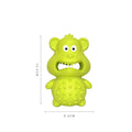 Green and yellow natural rubber squeaky dog chew toy for aggressive chewers.