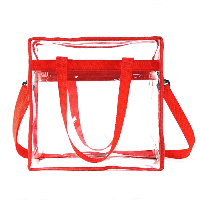 Women's PVC messenger bag with transparent front compartment and crossbody strap in a selection of colours.