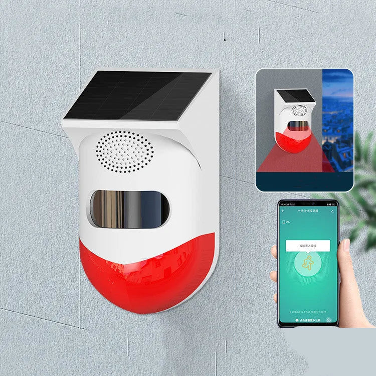 Outdoor solar-powered GSM infrared security alarm with wireless remote control for perimeter detection