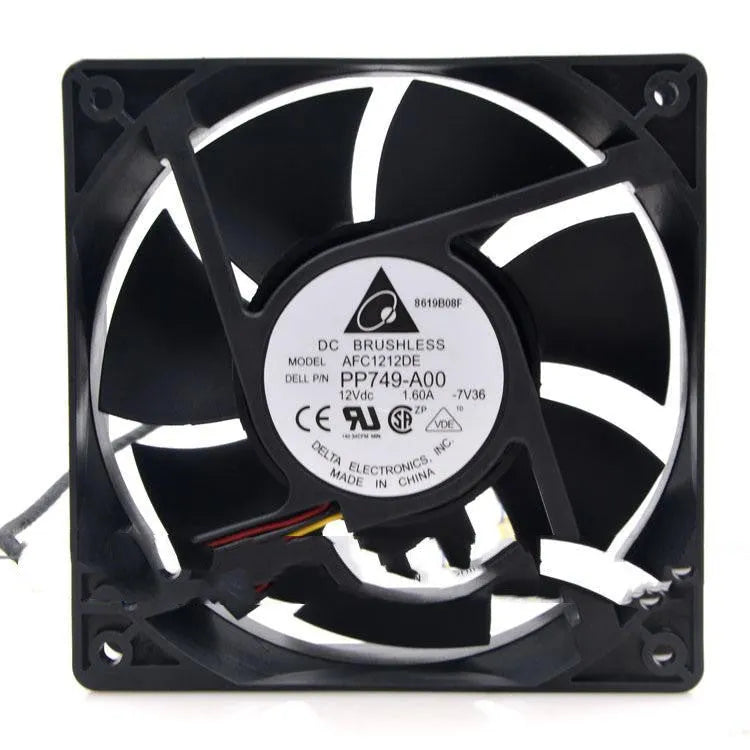 Delta AFC1212DE 12038 12V 1.6A PWM cooling fan with black frame and four-wire cable