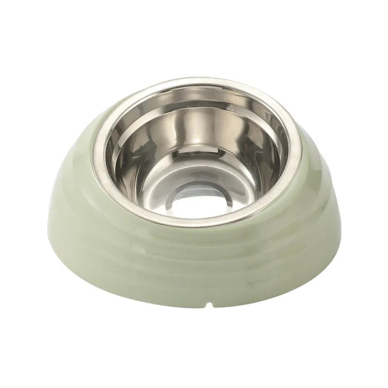 Stainless steel cat bowl with plastic base in beige, brown and light green colour options