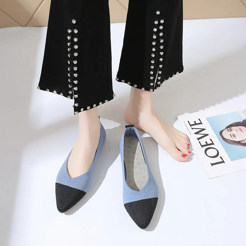 Flat solid colour hollow Korean style leopard print cloth shoes with square toe and rubber sole in Khaki A01