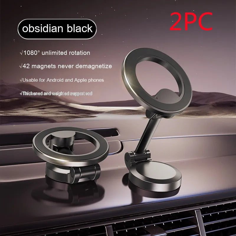 All-metal magnetic car phone mount with foldable bracket in Qian Colour on dashboard