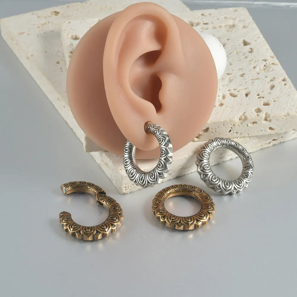Stainless steel alloy earrings with antique silver dragon hollow-out geometry design